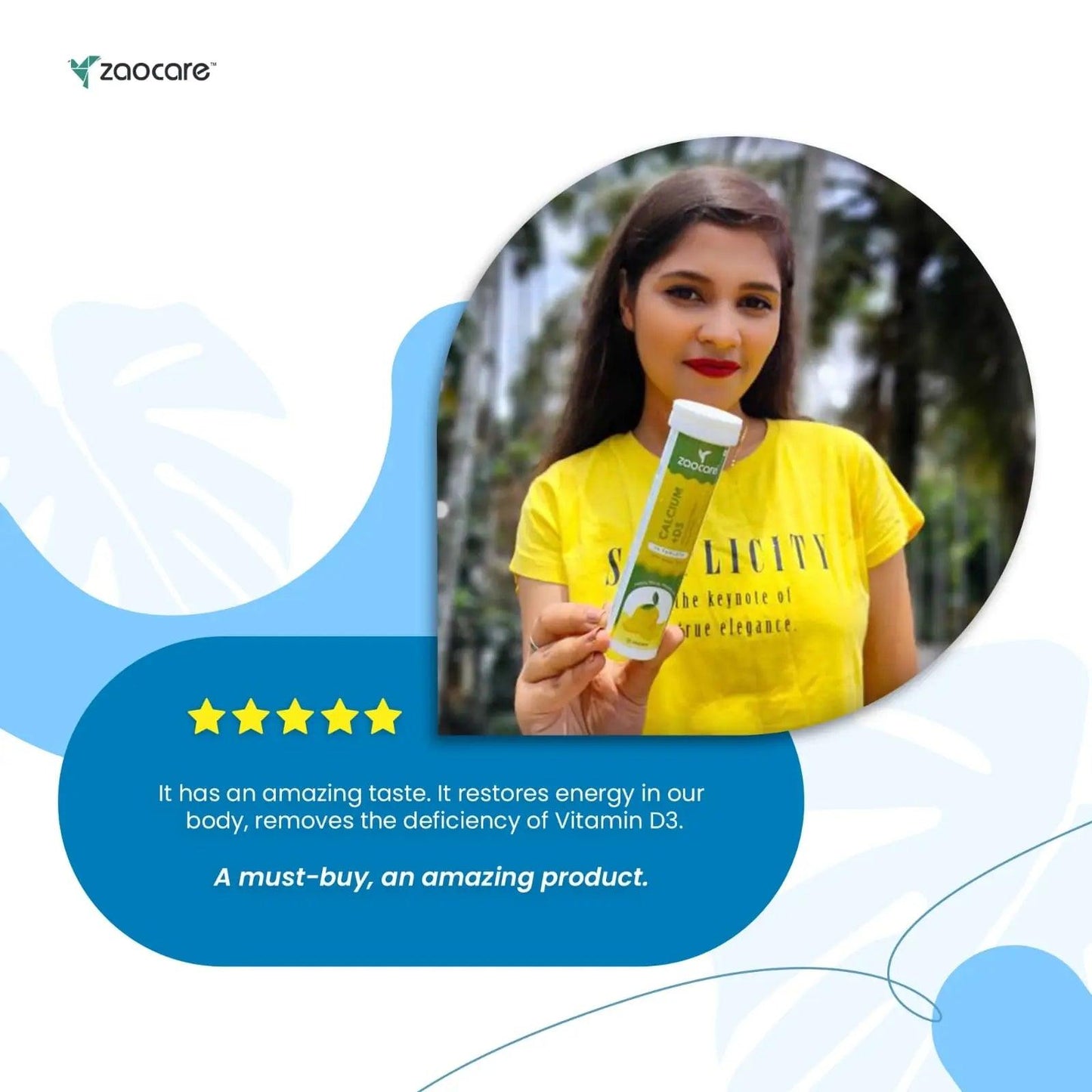 Zaocare Calcium & Vitamin D3 Tablet: customer review saying taste amazing and restores energy