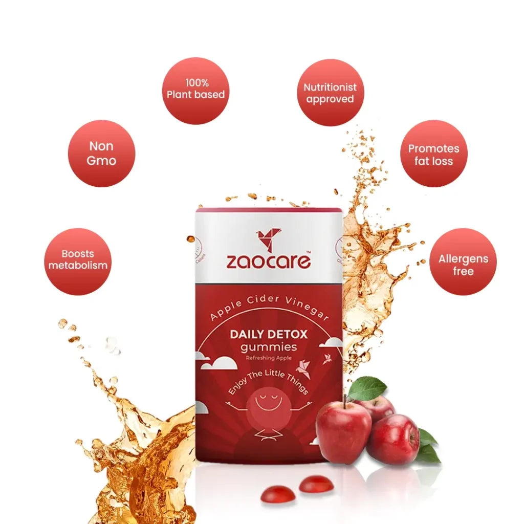 Zaocare Apple Cider Vinegar ACV gummies are nutritionists approves, 100% plant based, non - GMO, allergens free