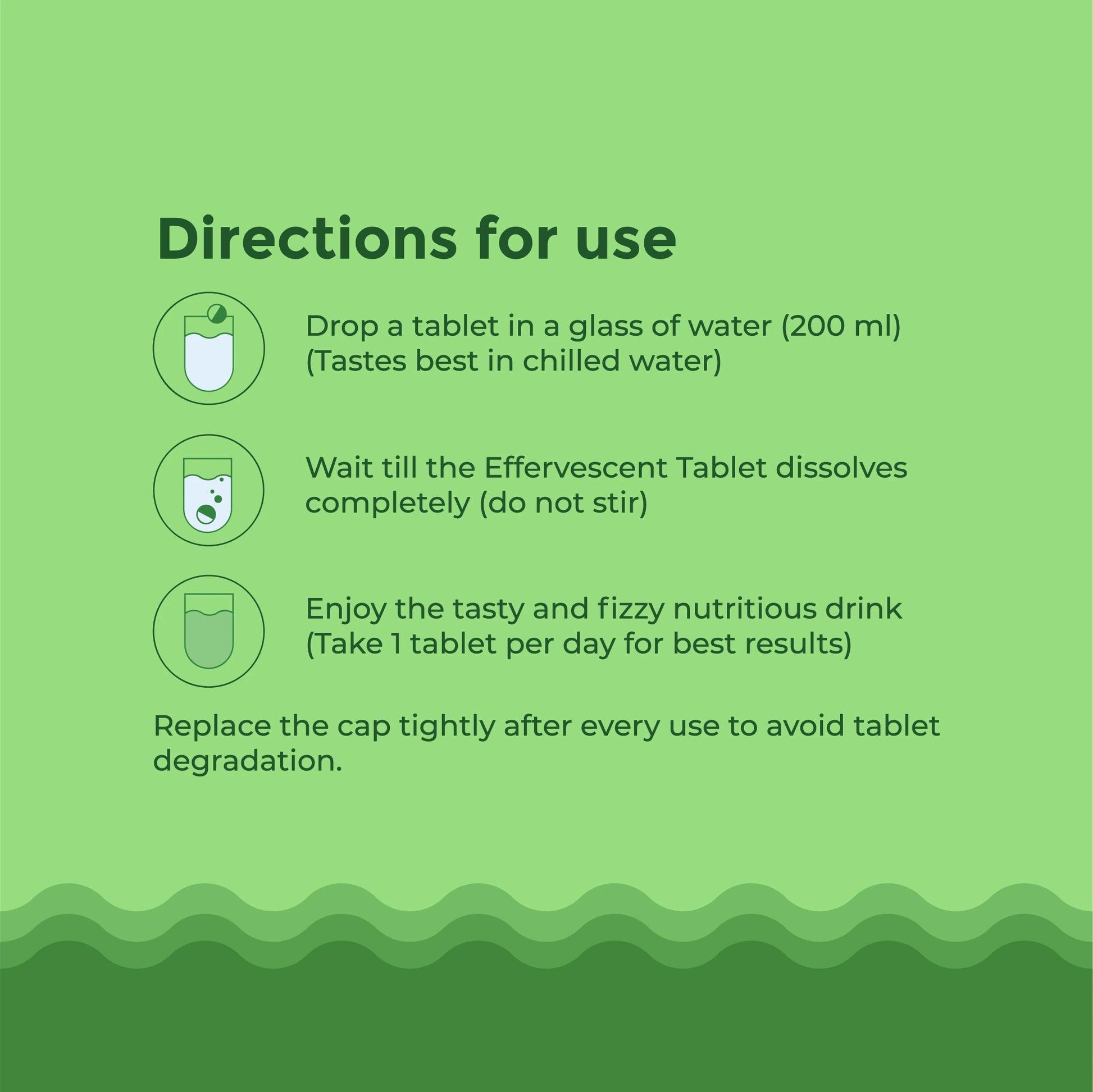 Directions for use of Zaocare Supergreens Effervescent Tablet