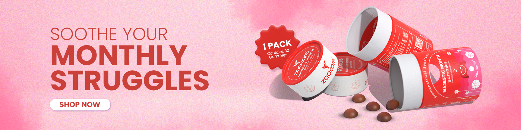 Zaocare Majectic Month PMS Gummies help relieve period pain