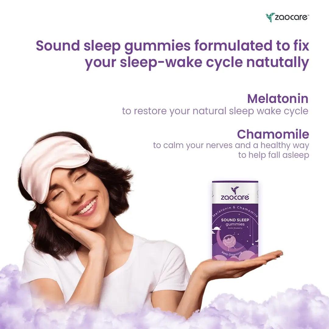 Zaocare Sound Sleep Gummies contain melatonin and chamomile which help fix sleep-wake cycle naturally