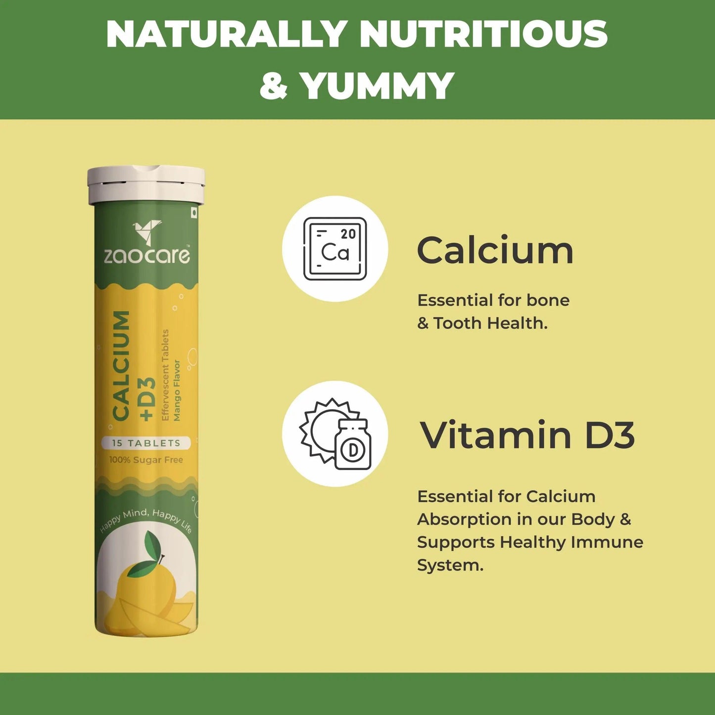 Zaocare Calcium & Vitamin D3 Tablet - Essential for bone and teeth health