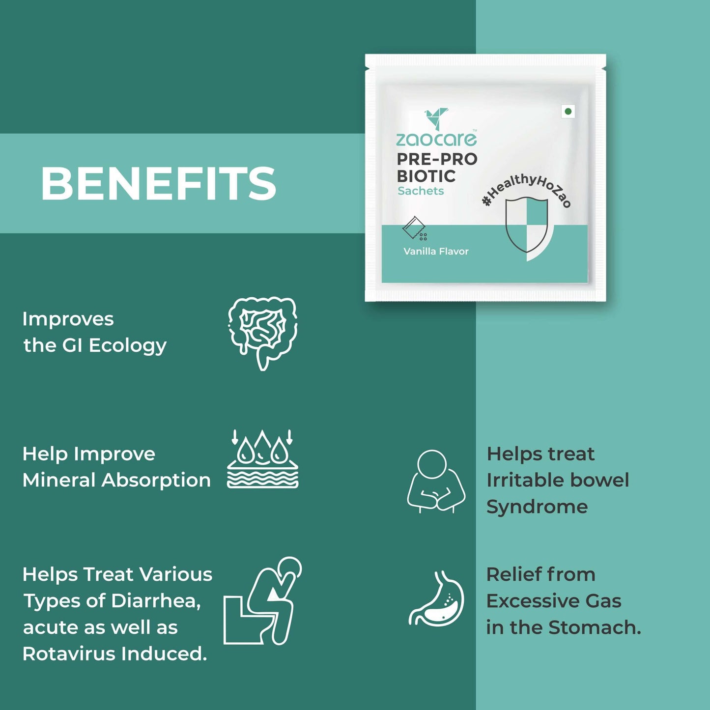 Gut Health solution with Zaocare Pre Probiotic Orosoluble sachets