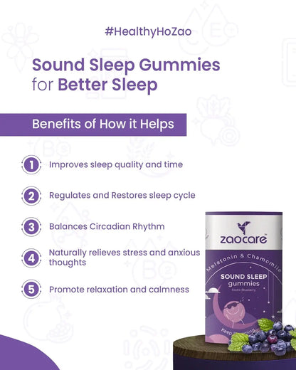 Benefits of Sleep Gummies - it improves sleep quality and time, regulates sleep cycle, promotes relaxation and calmness