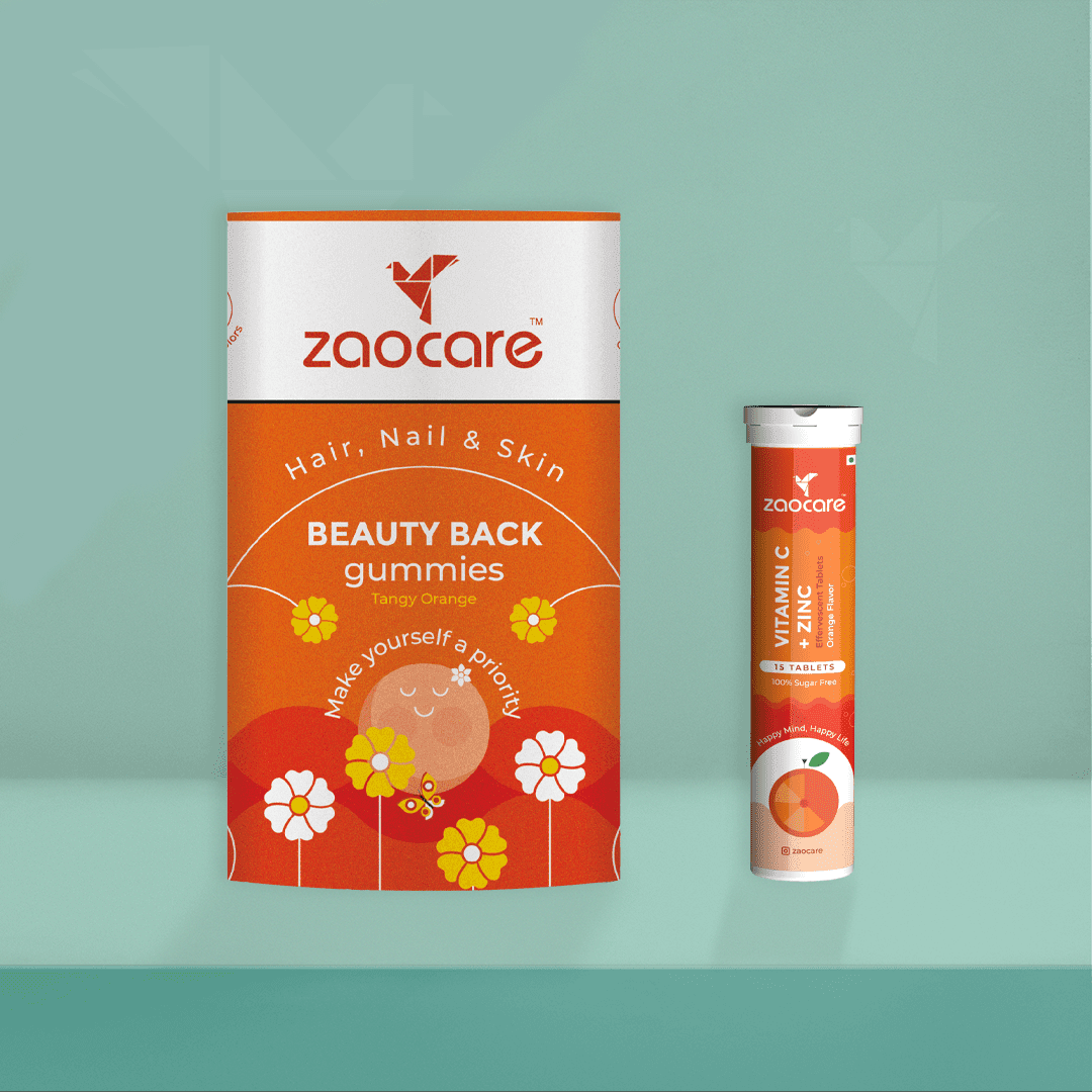 Zaocare Gummies for Hair & Skin + Vit C & Zinc Effervescent Combo