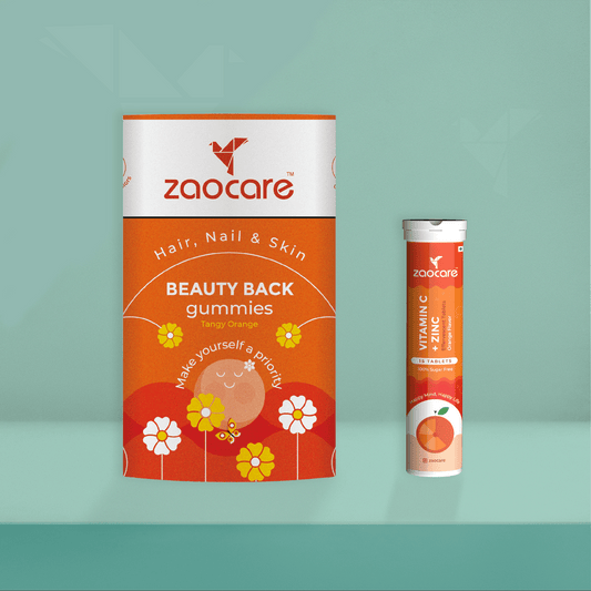 Vegan Collagen booster combo of Zaocare Beauty Back Gummies & Zaocare Vitamin C + Zinc Effervescent Tablets